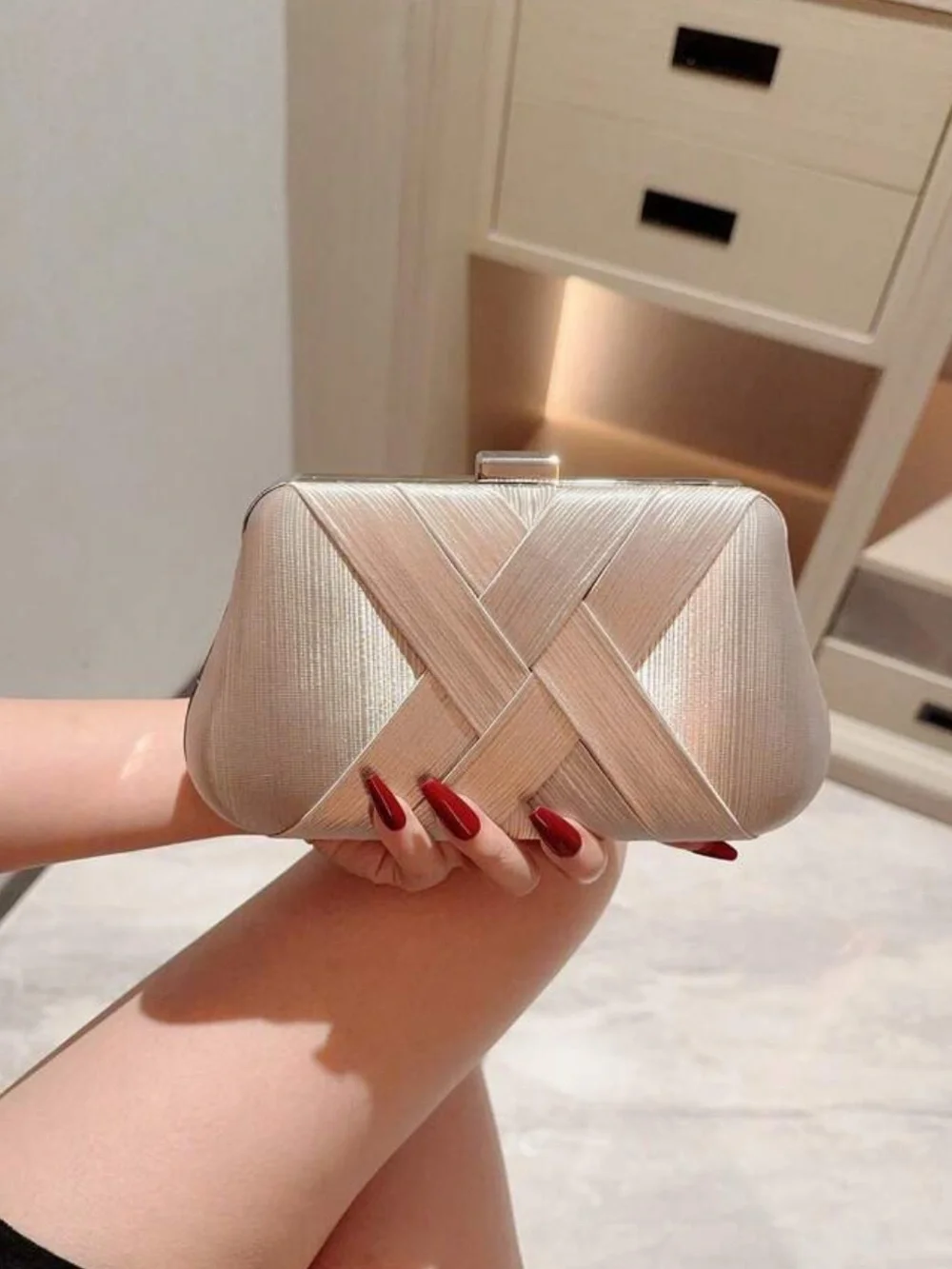 Elegant Silver Satin Clutch Bag by